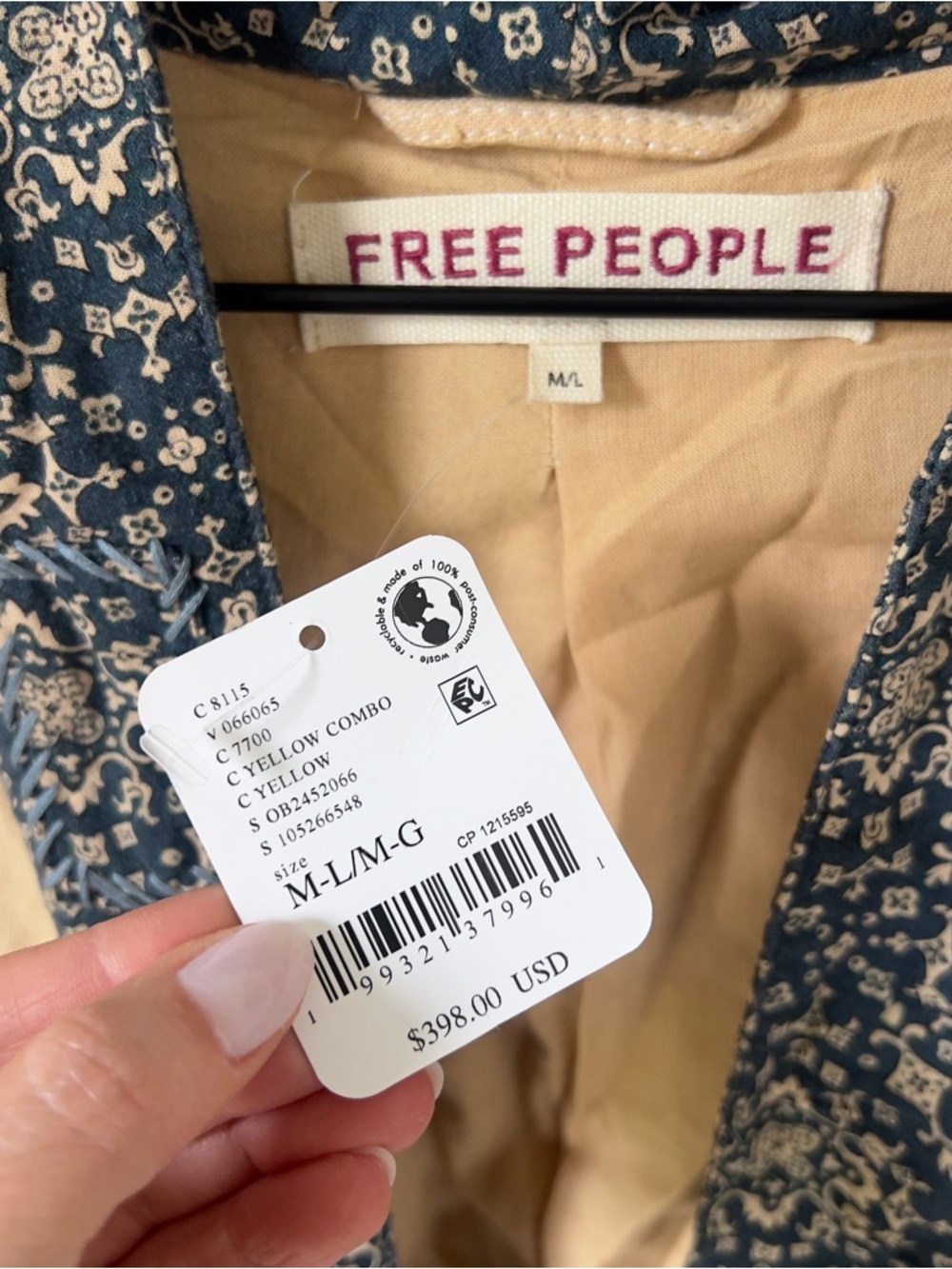 Free People Henlow Embroidered Duster Long Cardigan - Yellow - M/L - NWT - Picture 8 of 8